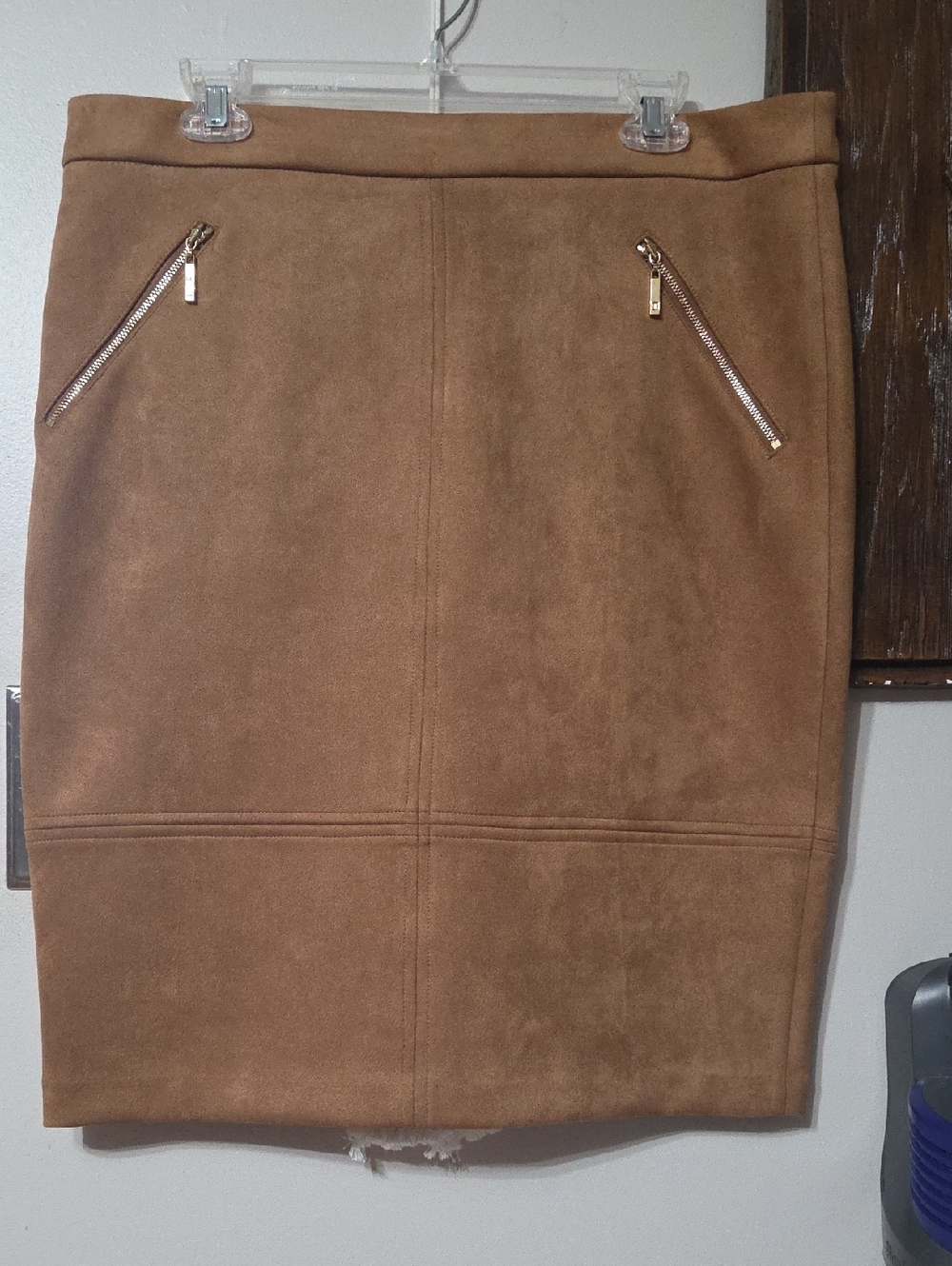 Suede-Effect Camel Pencil Skirt with Zip Pocket Detail Size 8